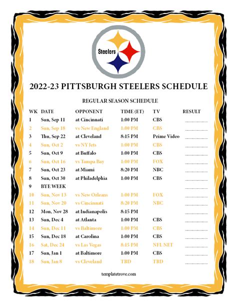 free printable Steelers schedule 2022